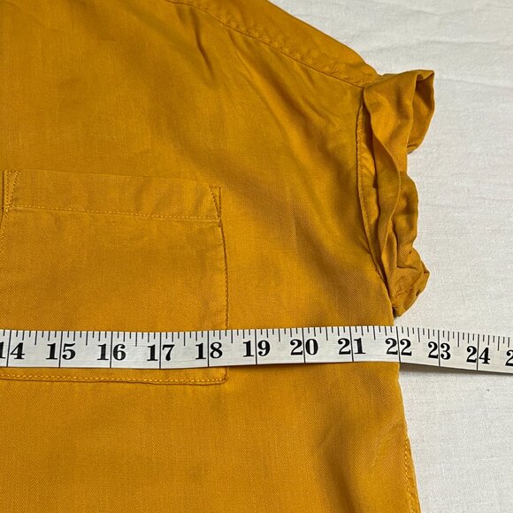 Lola River Women’s Mustard Yellow Tencel Button Front Short Sleeve Top Size L - Picture 6 of 7